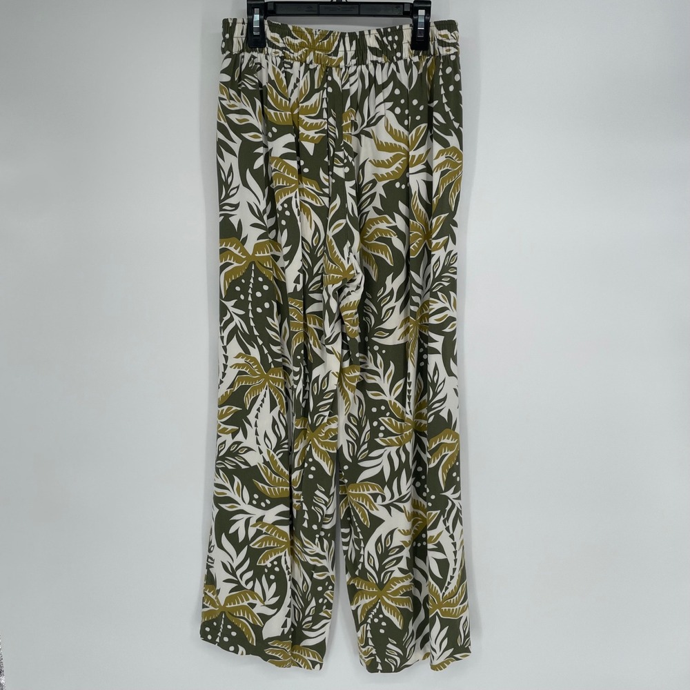 Old Navy Playa Wide Leg Pants Womens Small‎ Green Tropical Palm Leaf High Rise - Picture 2 of 6